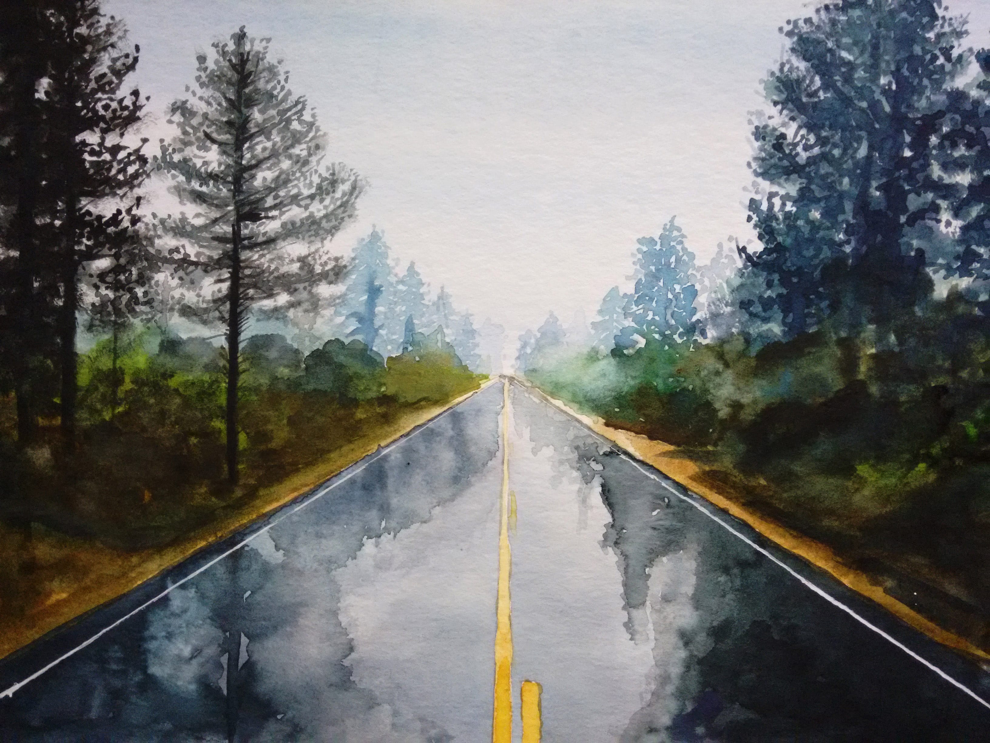 Pintura com tinta Guache, Paisagem. 