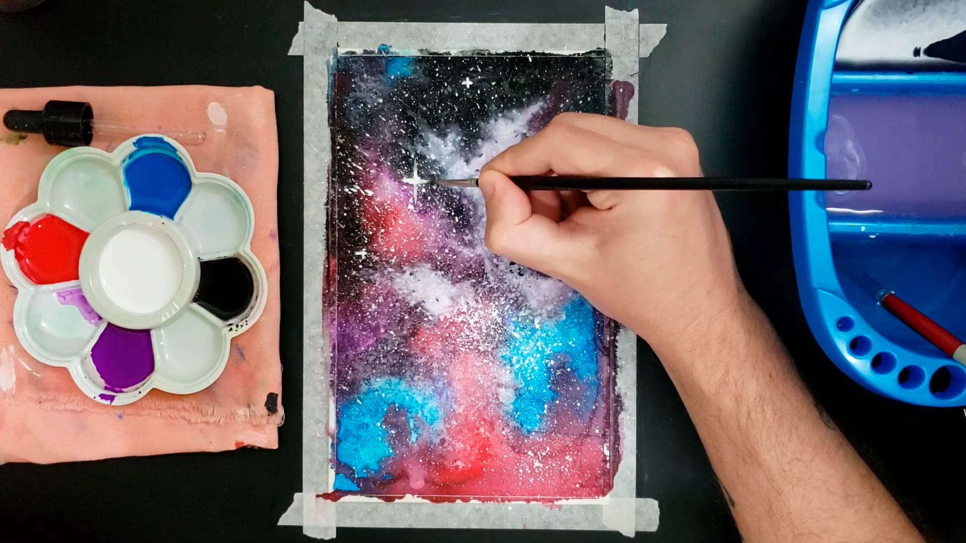 galáxia em guache e aquarela