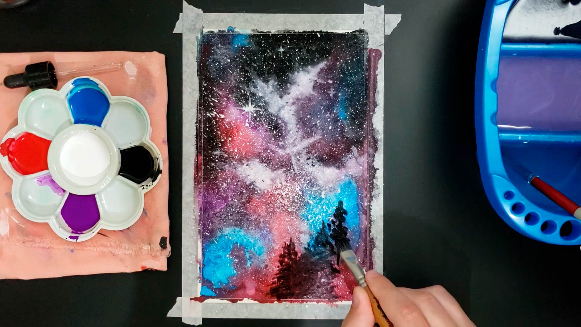 pintura de galáxias com guache e aquarela